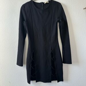 Long Sleeve Black Women's Dress with Side Lace-Up Detail
